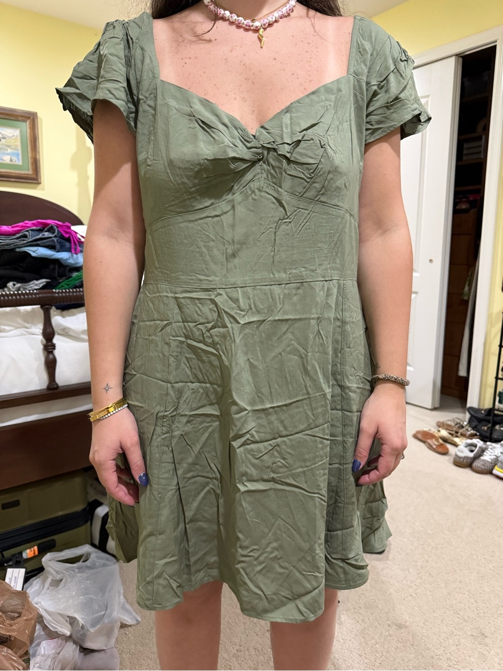 Abercrombie & Fitch Olive Green Sweetheart Fit-and-Flare Mini Dress
